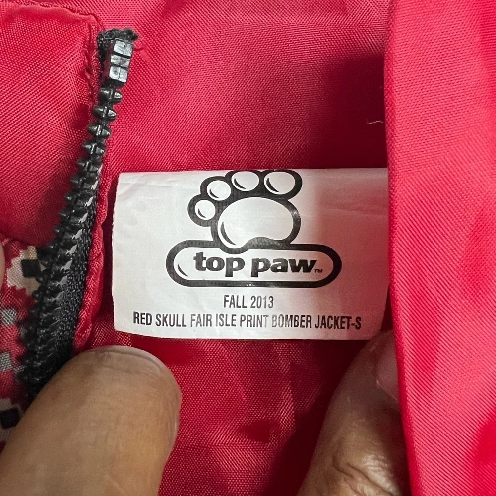 Top Paw Red Skull Fair Isle Print Dog Bomber Jacket - Size Small